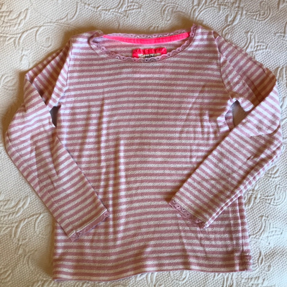 MiniBoden striped long sleeve pointelle shirt
